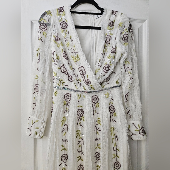 Mac Duggal ivory multi V-Neck Embellished Midi-Dress Sz 4 nwt - Picture 5 of 16